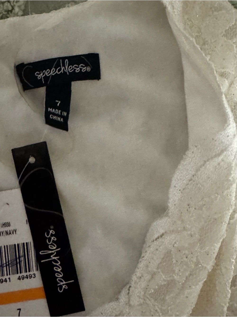 Speechless Girls Size 7 Ivory Lace Navy Satin Party Dress Long Sle - Picture 9 of 10